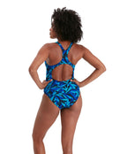 Speedo - Womens Hyperboom Allover Medalist Swimsuit - Blue - Back