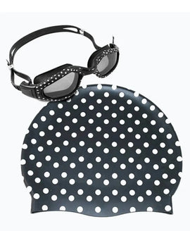Adult Silicone Swimming Cap & Goggle Set - Polka Dot