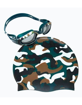 Adult Silicone Swimming Cap & Goggle Set - Camo