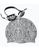 Adult Silicone Swimming Cap & Goggle Set - Zebra