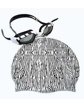 Adult Silicone Swimming Cap & Goggle Set - Zebra