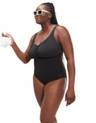 Speedo - Shaping AquaNite Swimsuit - Black/Plus Size - Model Front/Side