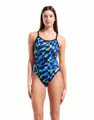Arena - Aqua Gleam Challenge Back Swimsuit - Blue/Black/Multi - Model Front