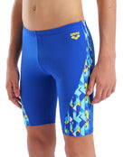Arena - Boys Print Swim Jammer - Neon Blue/Yellow Multi - Model Front/Side