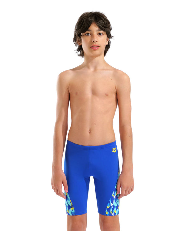 Arena - Boys Print Swim Jammer - Neon Blue/Yellow Multi - Model Front