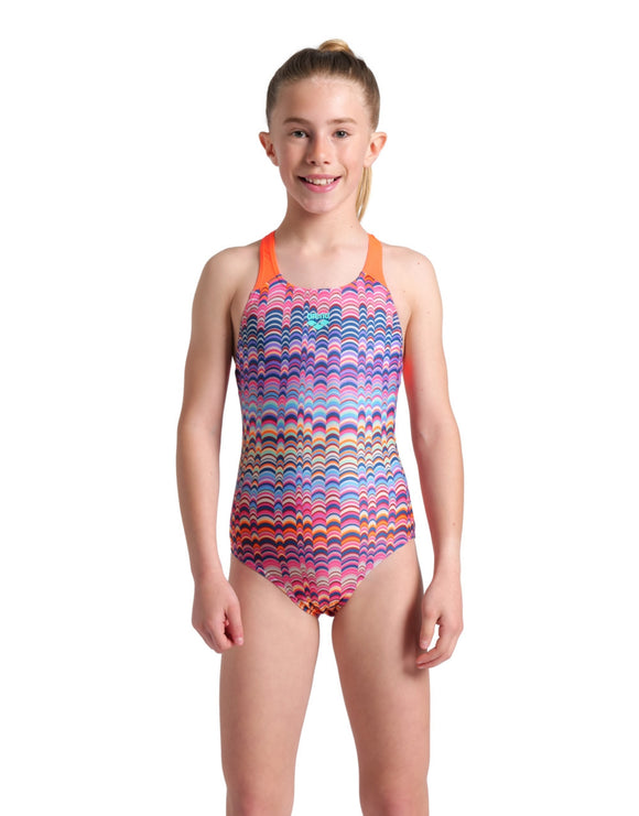 Arena - Girls Ondulation Pro Back Swimsuit - Violet/Coral - Model Front