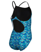 Arena - Girls Pooltiles Lightdrop Swimsuit - Black/Blue Multi - Product Back