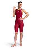 Arena - Girls Powerskin ST NEXT Open Back - Deep Red - Model Front Full Body