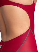 Arena - Girls Powerskin ST NEXT Open Back - Deep Red - Model Side Close Up