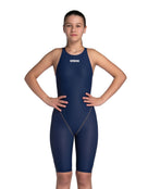 Arena - Girls Powerskin ST NEXT Open Back - Navy - Model Front