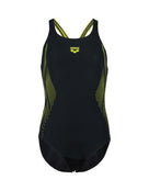 Arena - Girls Swim Pro Graphic Print Swimsuit - Black/Soft Green - Product Front