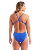 Arena - Team Challenge Solid Swimsuit - Neon Blue/Team Orange - Model Back