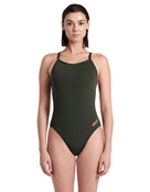 Arena - Team Challenge Solid Swimsuit - Dark Sage/Shocking Pink - Model Front