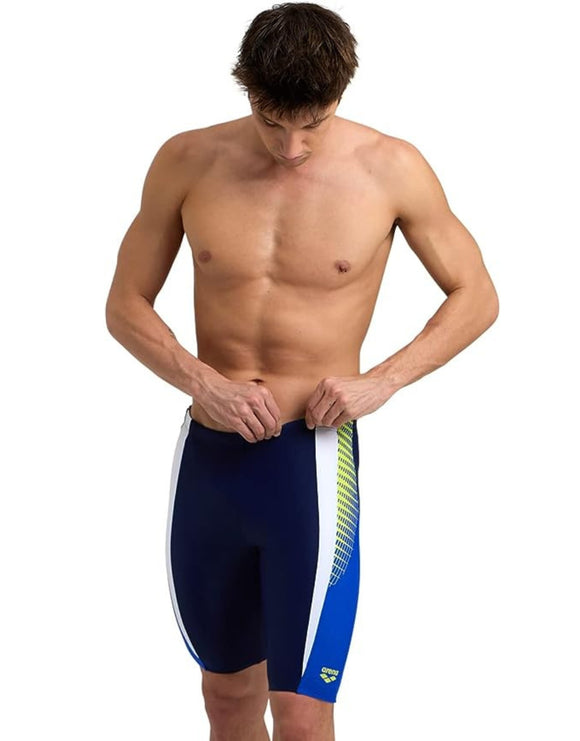 Arena - Mens Threefold Print Swim Jammer - Navy/Neon Blue/White - Model Front