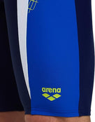 Arena - Mens Threefold Print Swim Jammer - Navy/Neon Blue/White - Logo Close Up
