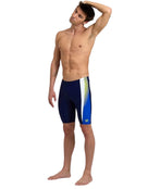 Arena - Mens Threefold Print Swim Jammer - Navy/Neon Blue/White - Model Front Full Body