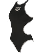 Arena-women-swimsuit-one-big-logo-one-piece-silver-black-side-model