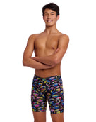 Funky Trunks - Boys Ham Bam Maam Swim Training Jammers - Black/Multi - Model Front/Side