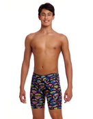 Funky Trunks - Boys Ham Bam Maam Swim Training Jammers - Black/Multi - Model Front