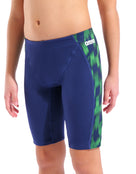 Arena - Boys Wave Swim Jammer - Navy/Team Blue Green - Model Front Close Up