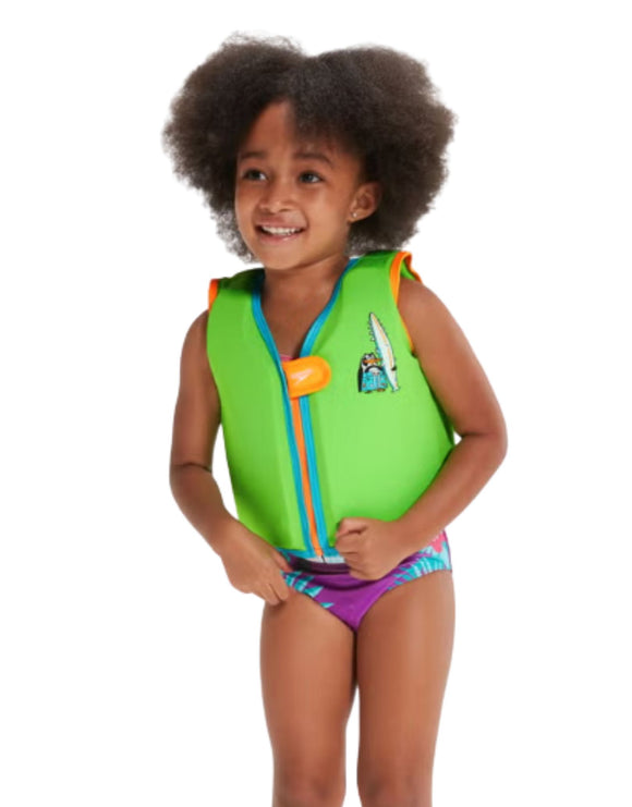 Speedo - Childrens Printed Float Vest - Green/Blue - Model Front