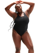 Speedo - Womens Endurance Plus Medalist Swimsuit - Black/Plus Size - Model Front