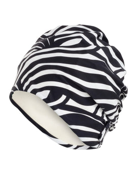 Zebra Stripe Fabric Swim Cap - Black/White