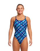 Funkita - Womens Blue Bunkers Diamond Back Swimsuit - Model Front