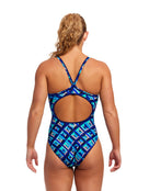 Funkita - Womens Blue Bunkers Diamond Back Swimsuit - Model Back