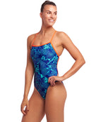 Funkita - Womens Deep Blue Strapped In Swimsuit - Model Front/Side