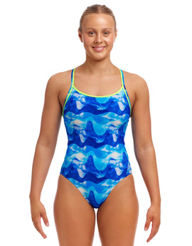 Navy Blue Lace Overlay Spaghetti Straps Tankini Swimsuit