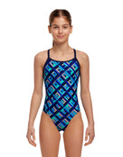 Funkita - girls Girls Blue Bunkers Diamond Back Swimsuit - Model Front