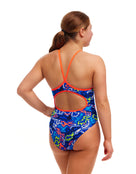 Funkita - Girls Broken Hearts Diamond Back Swimsuit - Blue/Multi - Model Back