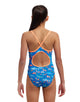 Funkita Girls Fin Swimming Diamond Back Swimsuit - Blue/Orange - Model Front