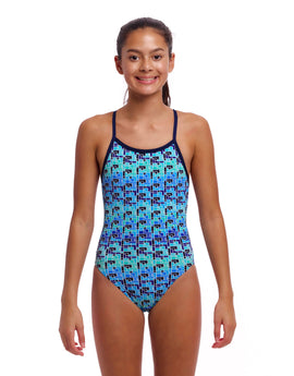 Funkita - Girls Jack Stack Single Strap Swimsuit - Blue - Model Front