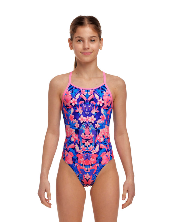 Funkita - Girls Jingle Jungle Diamond Back Swimsuit - Model Front