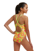 Funkita - Girls Little Dotty Diamond Back Swimsuit - Yellow/Pink - Model Back/Side