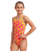 Funkita - Girls Mark Spritz Single Strap Swimsuit - Pink/Yellow - Model Front/Side