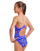 Funkita - Girls Minky Pinky Diamond Back Swimsuit - Blue/Pink - Model Side/Back