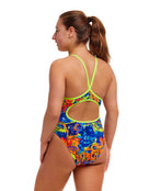 Funkita - Girls Mixed Mess Diamond Back Swimsuit - Blue/Yellow - Model Back