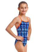 Funkita - Girls Perfect Teeth Single Strap Swimsuit - Blue - Model Front/Side