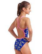 Funkita - Girls Prance Party Single Strap Swimsuit - Blue - Model Back/Side