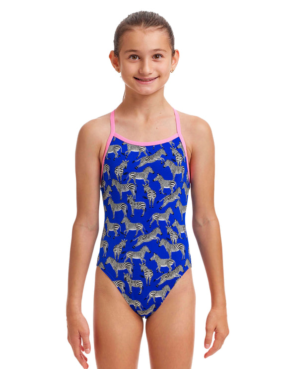 Funkita - Girls Prance Party Single Strap Swimsuit - Blue - Model Front