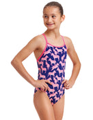 Funkita - Girls Sweet Stripes Diamond Back Swimsuit - Navy/Pink - Model Front/Side