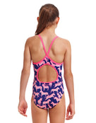 Funkita - Girls Sweet Stripes Diamond Back Swimsuit - Navy/Pink - Model Back