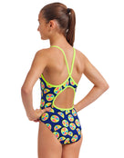 Funkita - Girls You Lemon Diamond Back Swimsuit - Blue/Yellow - Model Side/Back