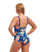 Funkita - In Bloom Ruched Swimsuit - Blue/Multi - Model Back