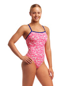 Funkita - Womens Beached Bae Single Strap Swimsuit - Pink/Blue - Model Front/Side