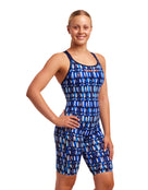 Funkita - Womens Perfect Teeth Fast Legs Legsuit - Blue - Model Front/Side