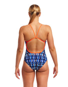 Funkita - Womens Perfect Teeth Single Strap Swimsuit - Blue - Model Back